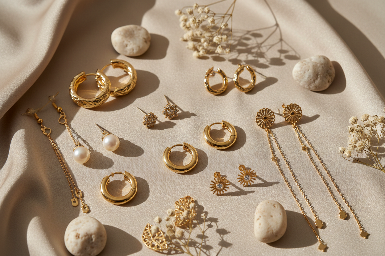 Boucles d'Oreilles Plaqué Or 18K Femme - Luxe