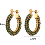 Créoles pavées de strass émeraude verts avec finition or - grand modèle