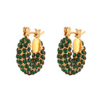 Créoles pavées de strass émeraude verts avec finition or - petit modèle