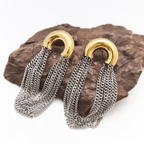 Créoles bicolores or et argent avec cascade de chaînettes fines