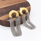 Créoles bicolores or et argent avec cascade de chaînettes fines