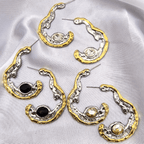 Créoles martelées bicolores or et argent avec cristal à facettes