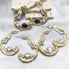 Créoles martelées bicolores or et argent avec cristal à facettes
