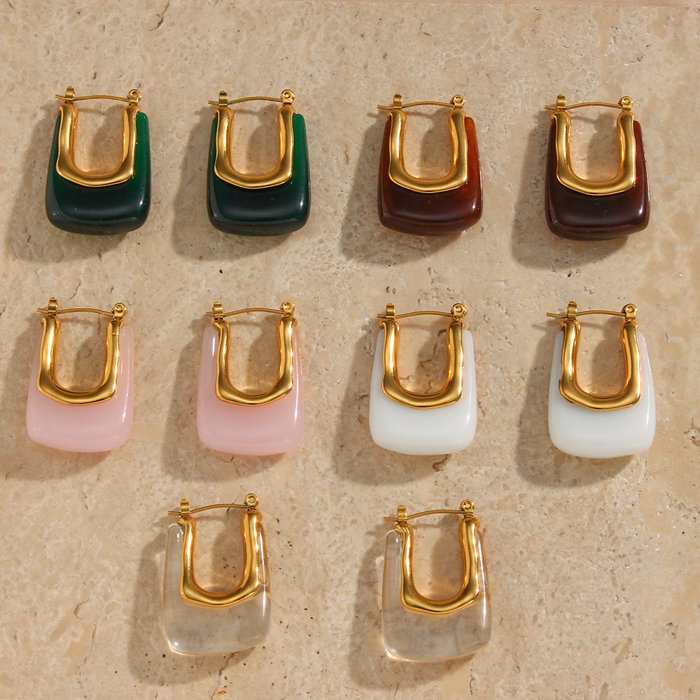 Créoles résine colorée multicolores avec anneau doré - 5 couleurs
