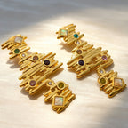 Boucles d'oreilles empilables pierres multicolores finition or