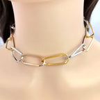 Collier maillons ovales tricolores or et argent
