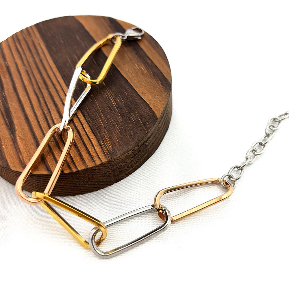 Bracelet maillons ovales tricolores or et argent