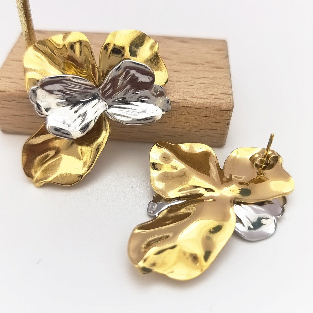 Boucles d'oreilles papillon bicolore or et argenté