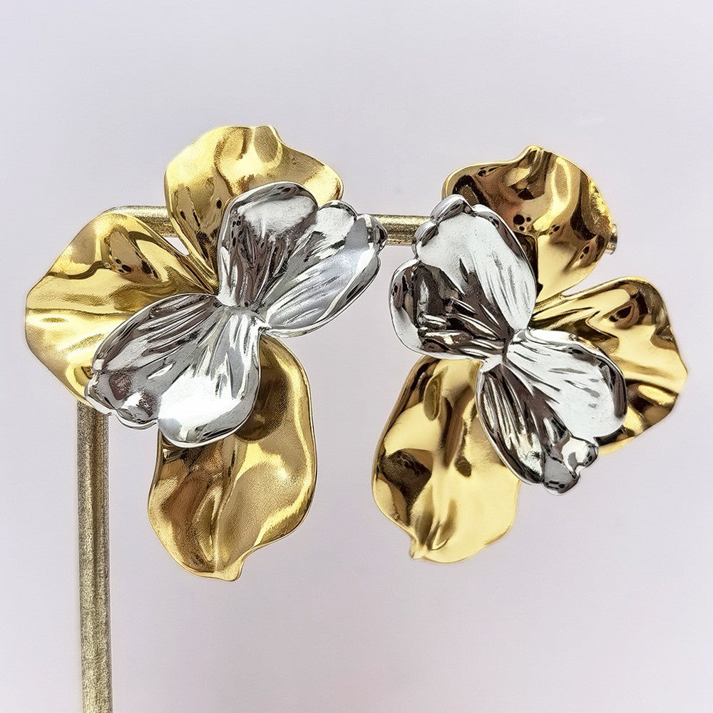 Boucles d'oreilles papillon bicolore finition or et argent brillant