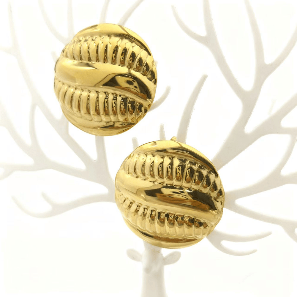 Boucles d'oreilles sphère striées finition or détail stries brillantes